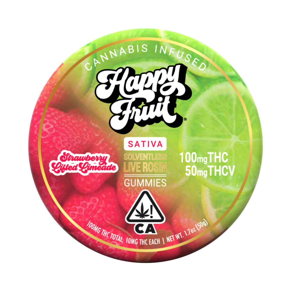 Strawberry Lifted Limeade (S) 2:1 THC/THC-V Live Rosin Gummies *B1G1 EVERYDAY* - Happy Fruit - Strawberry Lifted Limeade (S) - $16 - Edibles