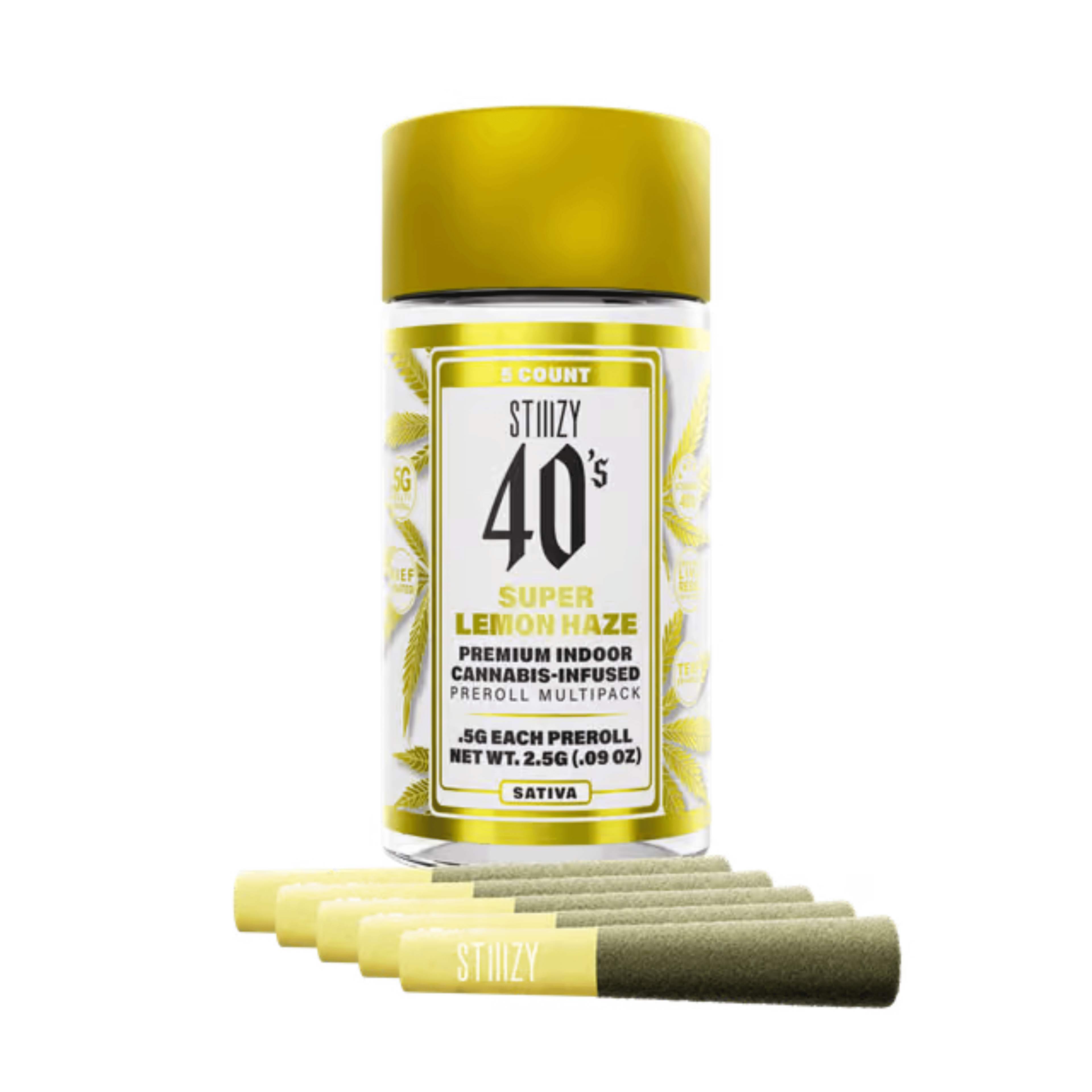 40's | Super Lemon Haze Infused Pre-Roll 5-Pack - 2.5g - STIIIZY - - $25 - Infused Pre-Rolls