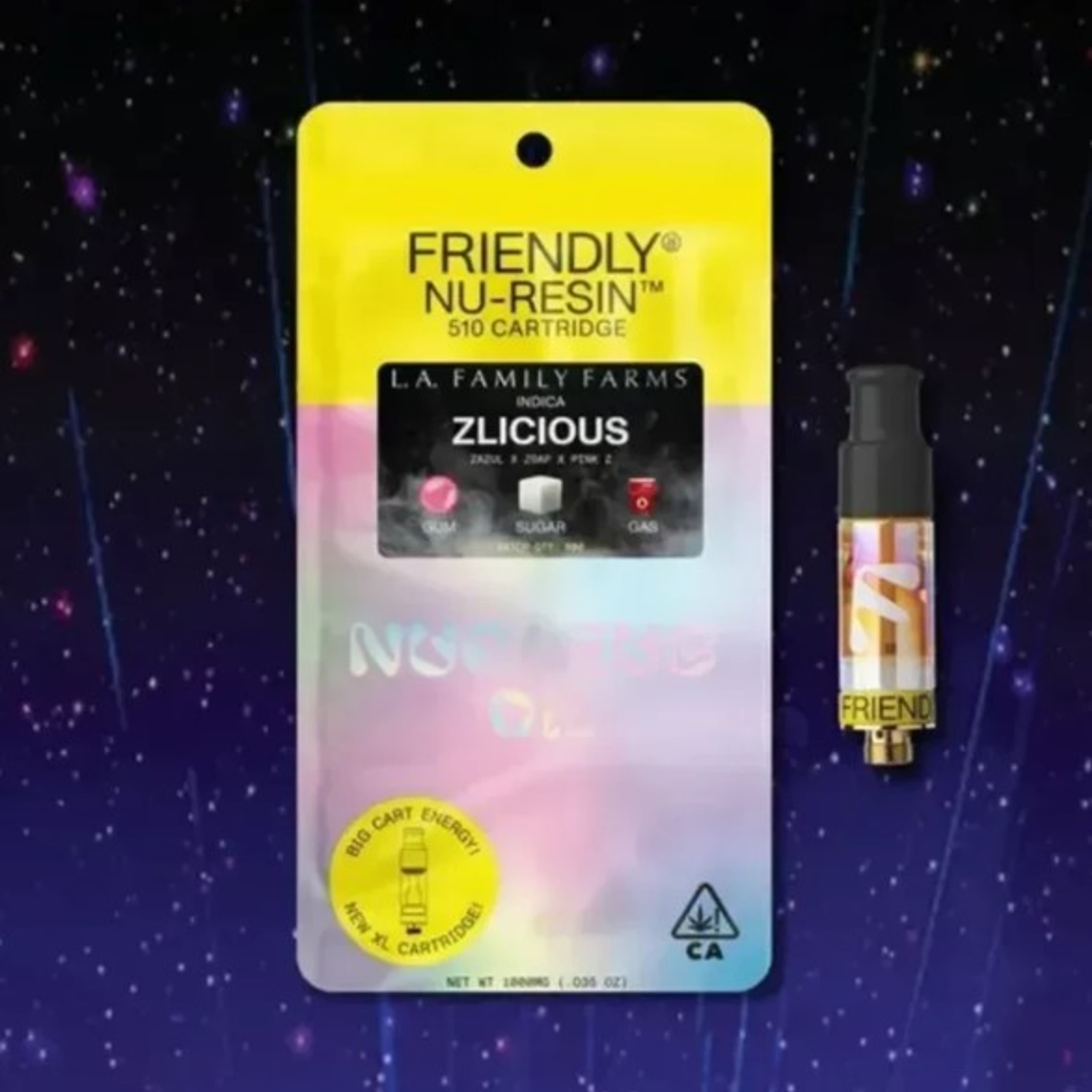 Friendly x L.A. Family Farms - Zlicious - Nucleus Nu-Resin Cart - 1g - Friendly - - $39.99 - 510 Cured/Live/Rosin Cartridges