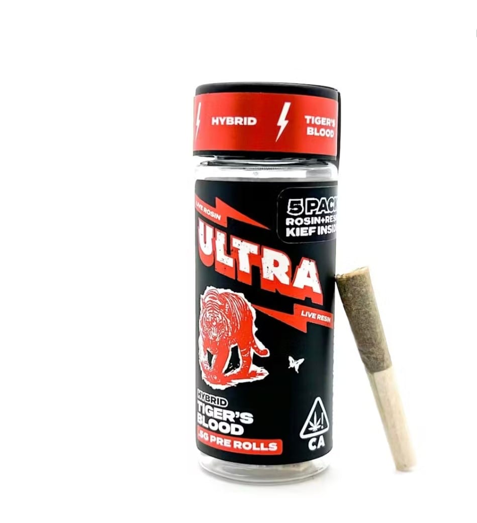 5pk TIGER'S BLOOD Hybrid Rosin & Resin Infused Prerolls - ULTRA -  - $31.50 - Pre-Rolls