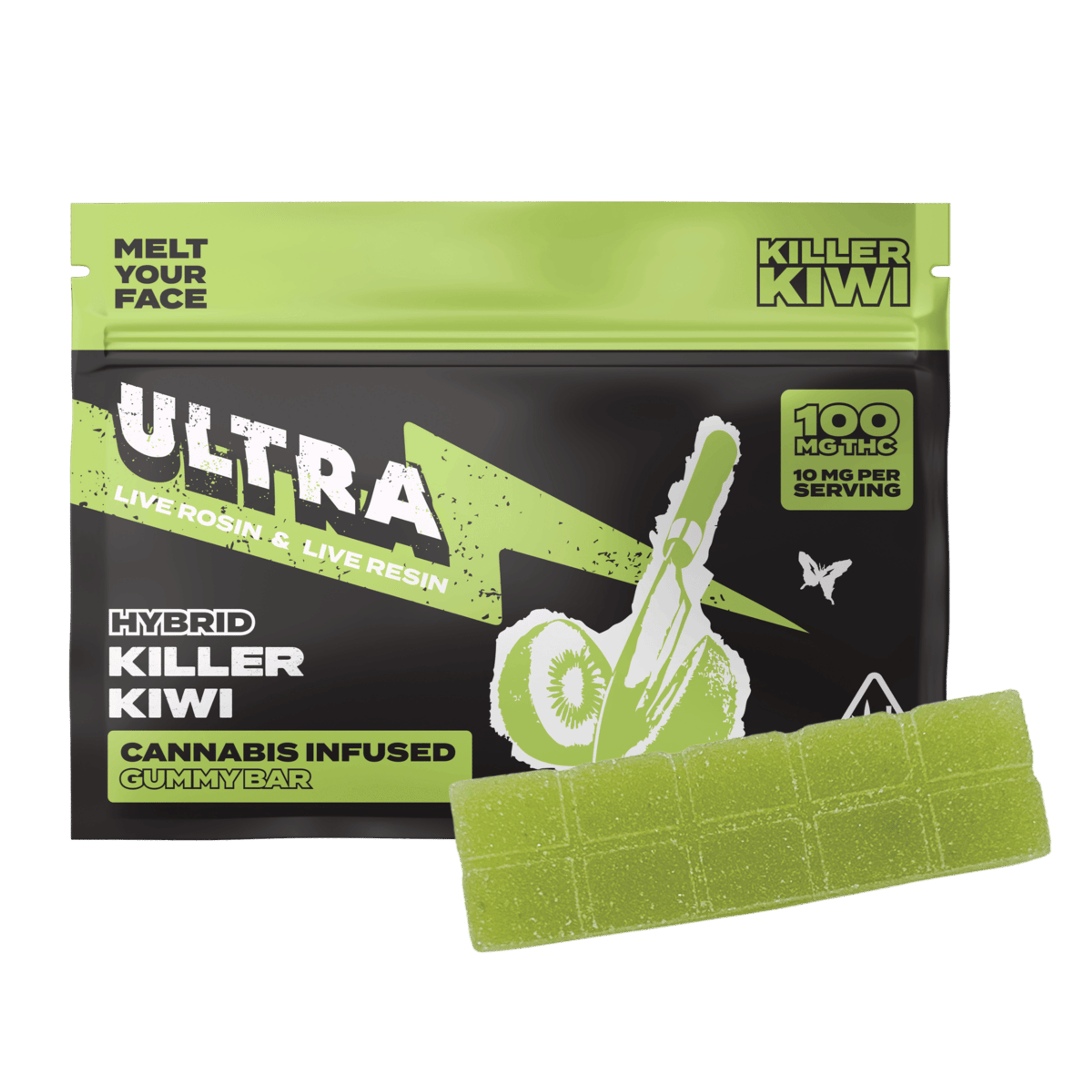 Killer Kiwi - 100mg Live Rosin/Live Resin Infused Gummy Bar - ULTRA xP - - $9.75 - Edibles