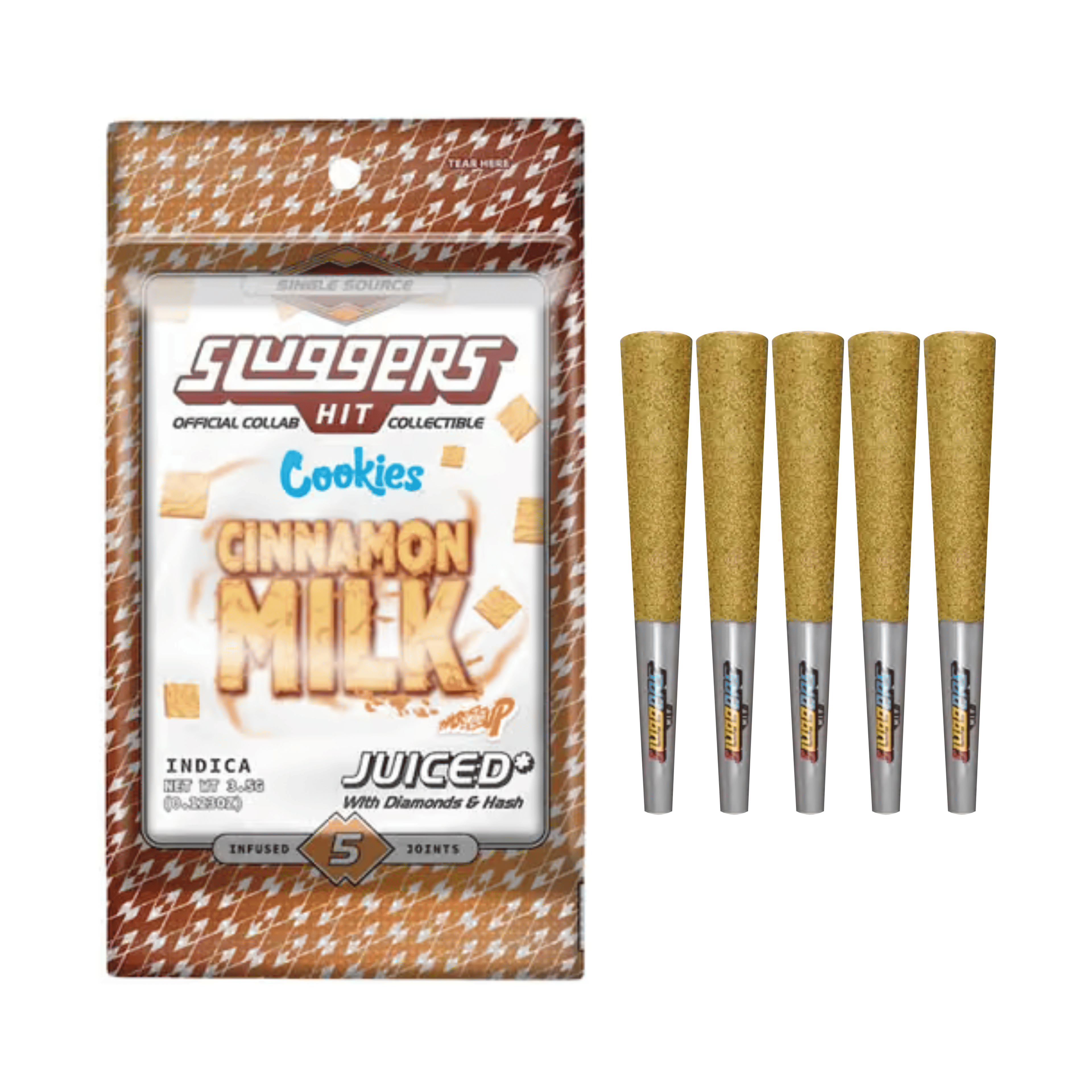 Cinnamon Milk (Sluggers x Cookies) Diamond & Hash Infused Pre Roll 5 Pack - 3.5g - Sluggers Hit - - $38 - Infused Pre-Rolls