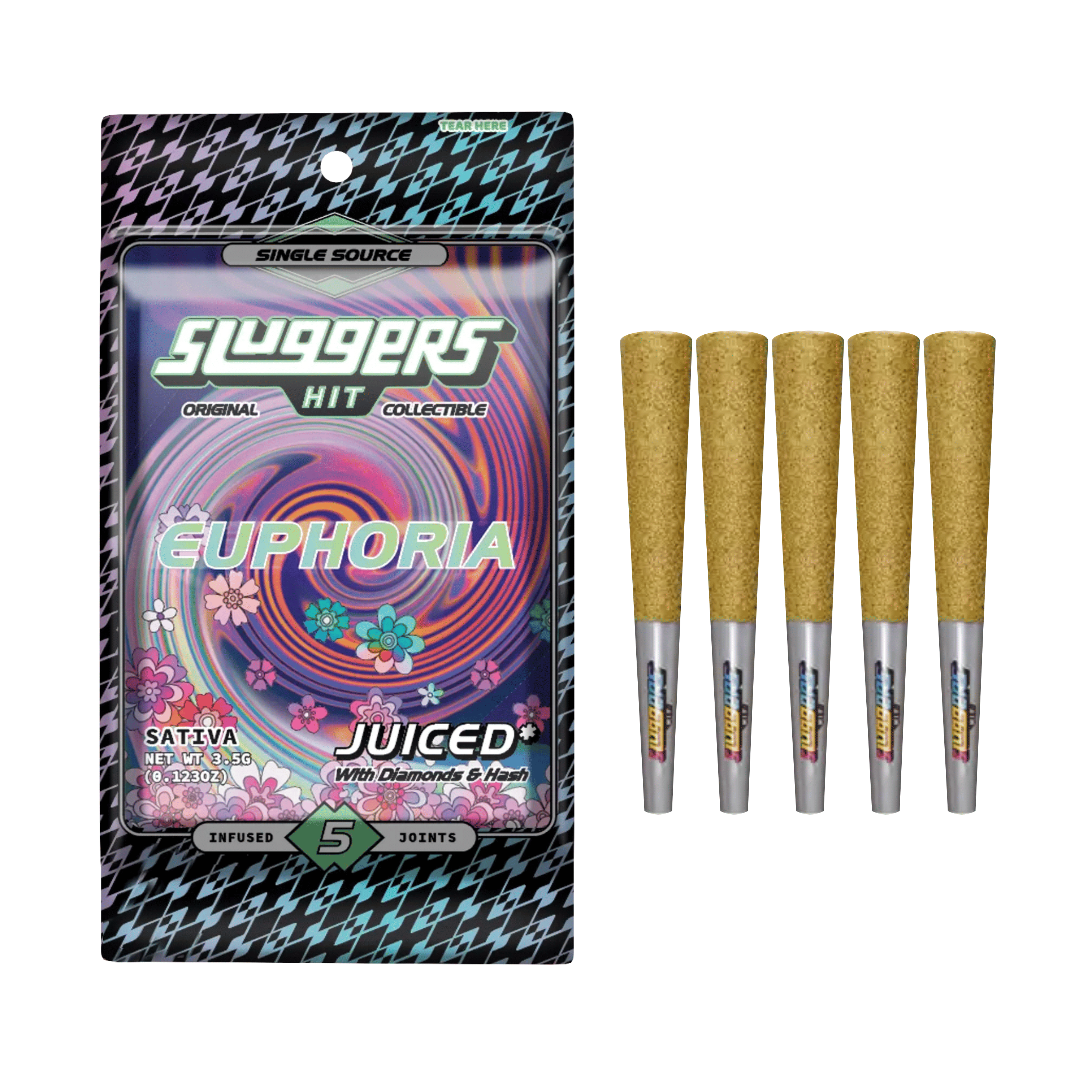 Euphoria | Diamond & Hash Infused Pre-Roll 5 Pack - 3.5g - Sluggers Hit -  - $38 - Infused Pre-Rolls
