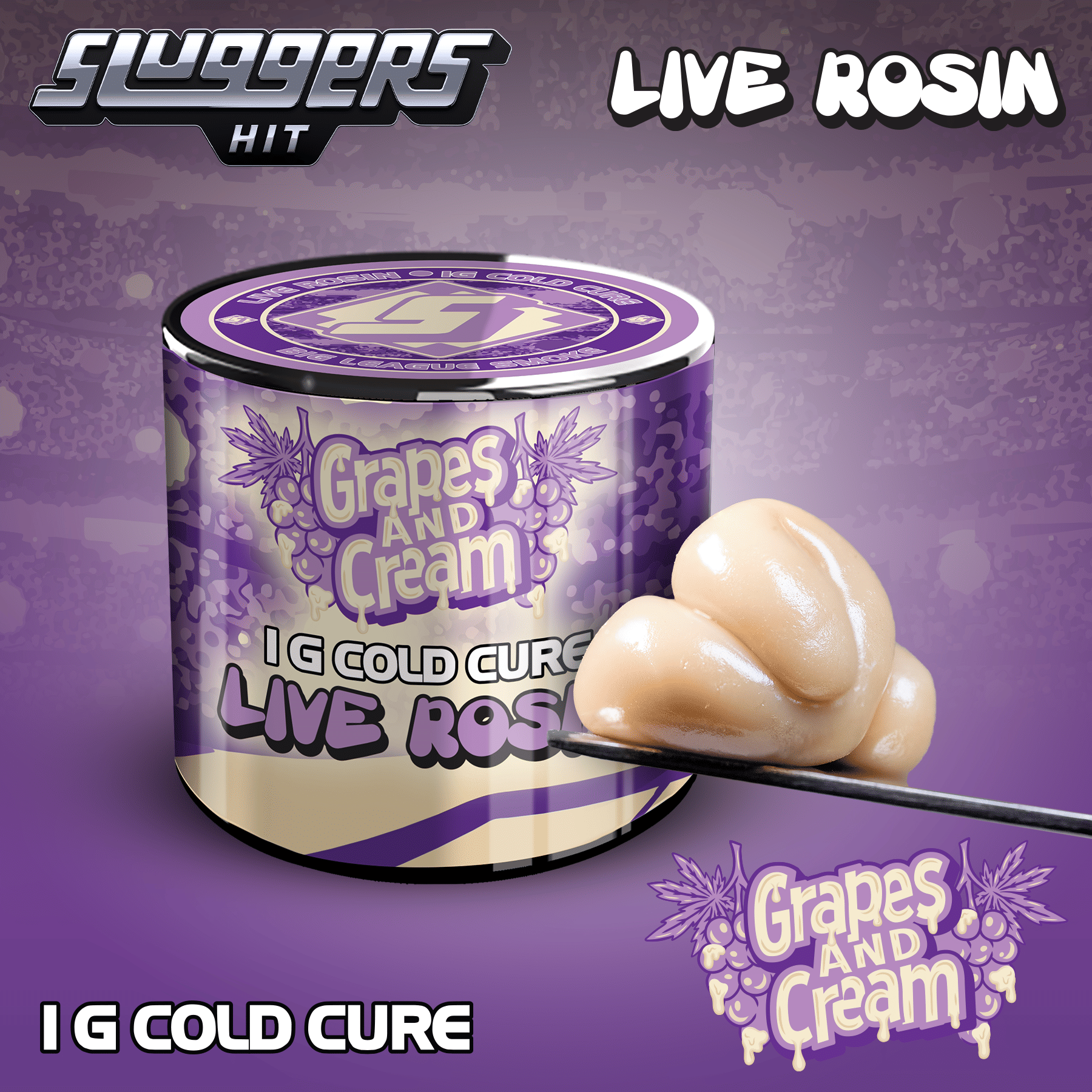 Grapes & Cream - 1g Live Rosin - Sluggers Hit - 1g Rosin - Hybrid - $35 - Concentrates