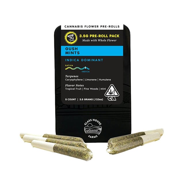 Glass House Prerolls - Gush Mints (3.5g/5-pack Indica) *NEXT DAY DELIVERY ONLY*