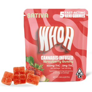 WHOA Gummies - Strawberry (100mg/5-pack Sativa) *NEXT DAY DELIVERY ONLY*