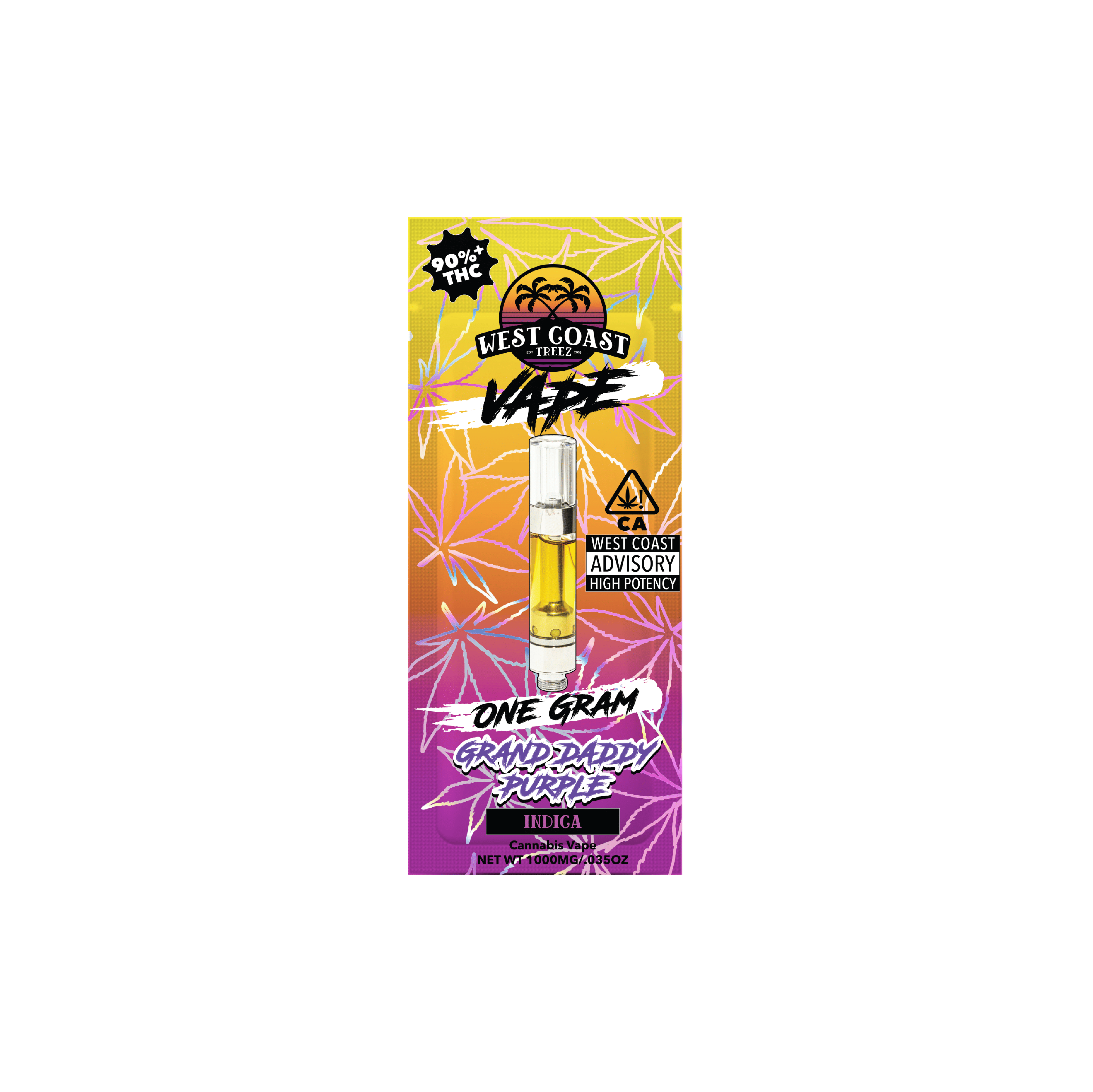 West Coast Treez — Grand Daddy Purple - 1g Cartridge