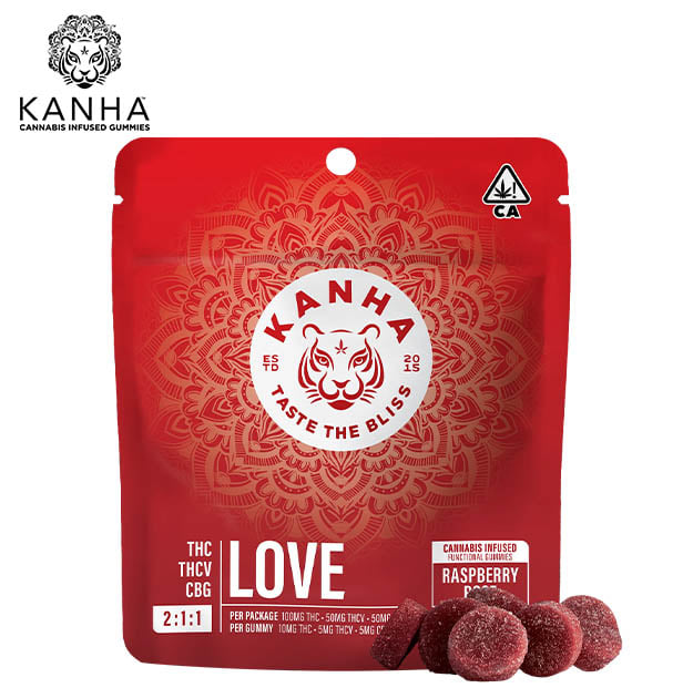 KANHA NANO - Raspberry Rose Love Gummies 2:1:1 - 100mg THC / 50mg THCV / 50mg CBG