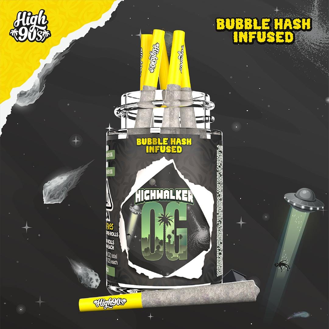 High 90's | .5gx5pk - Highwalker OG - Bubble Hash Infused Pre-Rolls - Indica - High 90's -  - $24 - Pre-Rolls