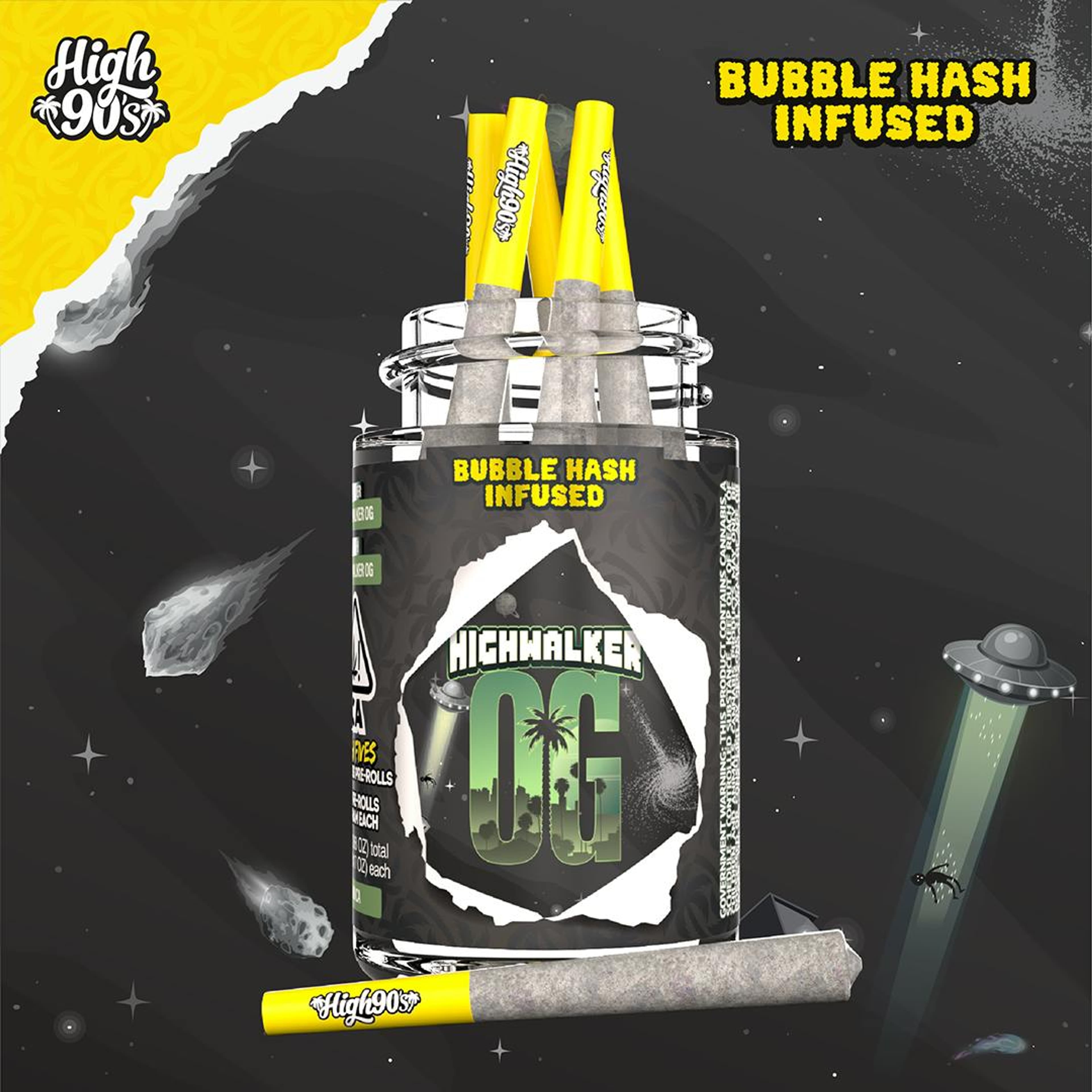High 90's | .5gx5pk - Highwalker OG - Bubble Hash Infused Pre-Rolls - Indica - High 90's - - $24 - Pre-Rolls