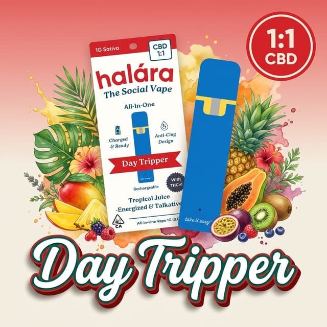 DAY TRIPPER HIGH CBD ALL-IN-ONE DISPOSABLE VAPE | 1:1 CBD:THC + THCV | HALARA