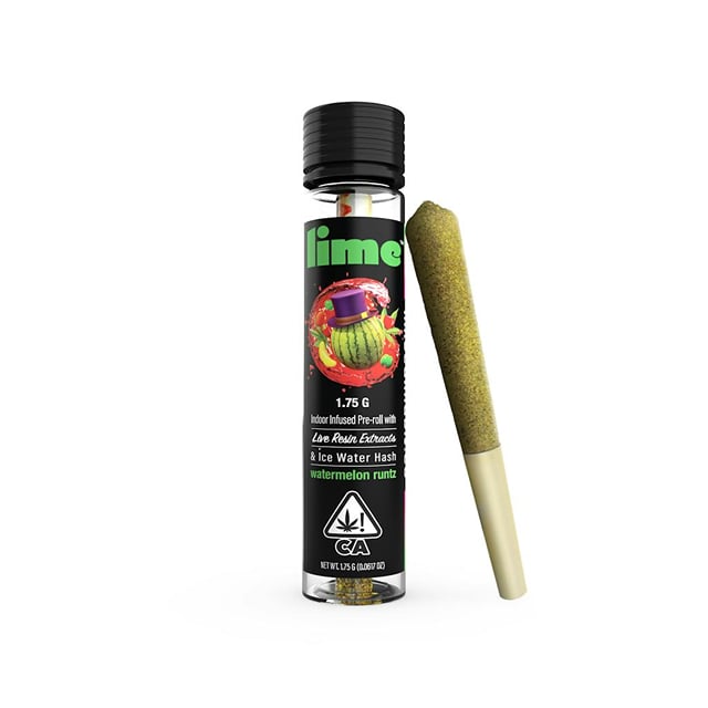 Lime - Infused Pre Roll - Live Resin & Ice Water Hash Infused Hybrid Watermelon Runtz 1.75g Pre-Roll