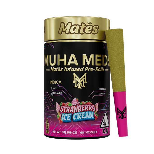 Muha Meds | Matés | Strawberry Ice Cream | Infused Joints | 0.6g each | 3g
