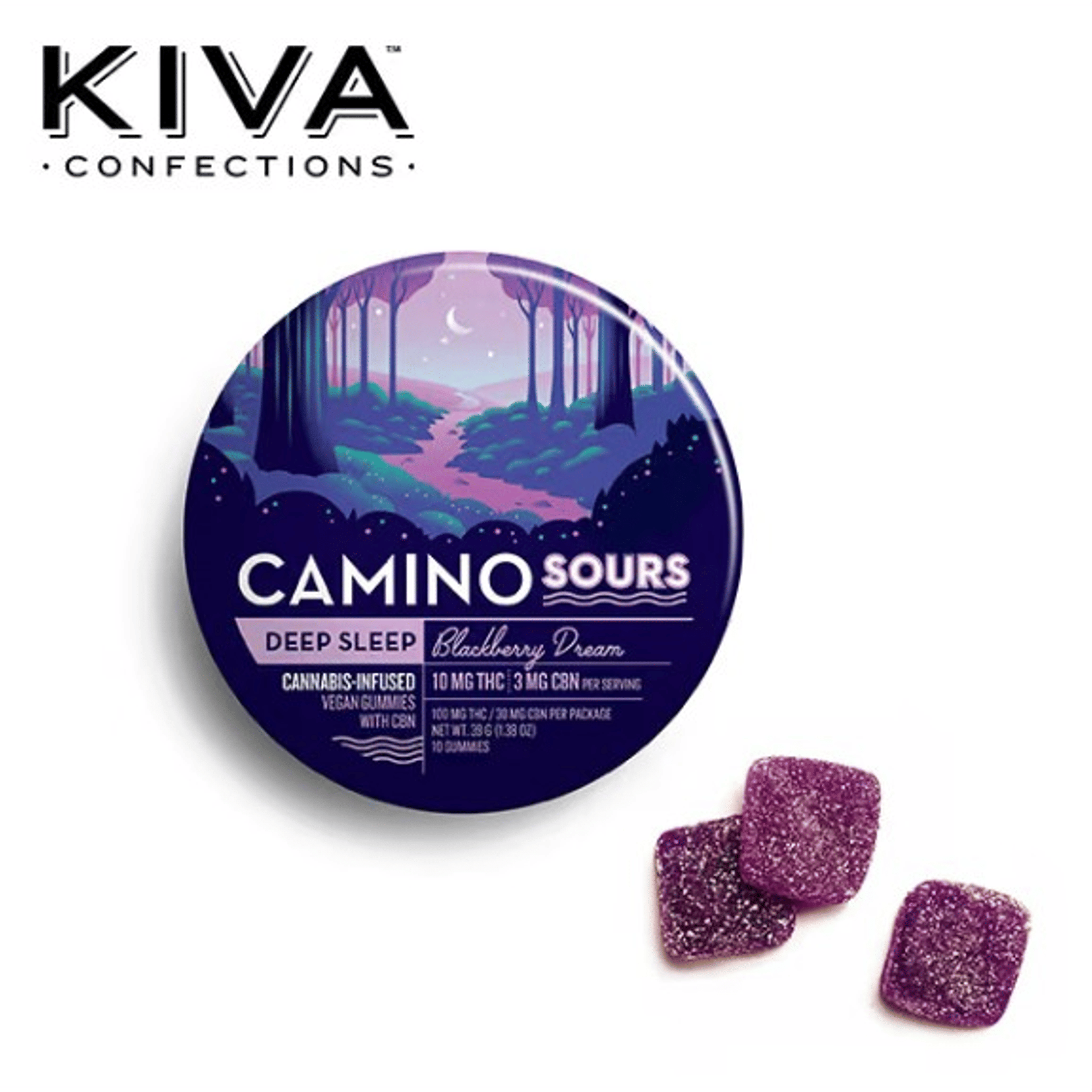 Camino Sours - Blackberry Dream CBN 'Sleep' Gummies 1:1:1 THC / CBN / CBD - 100mg - Kiva - BD - Gummy - 100mg - $17.99 - Edibles