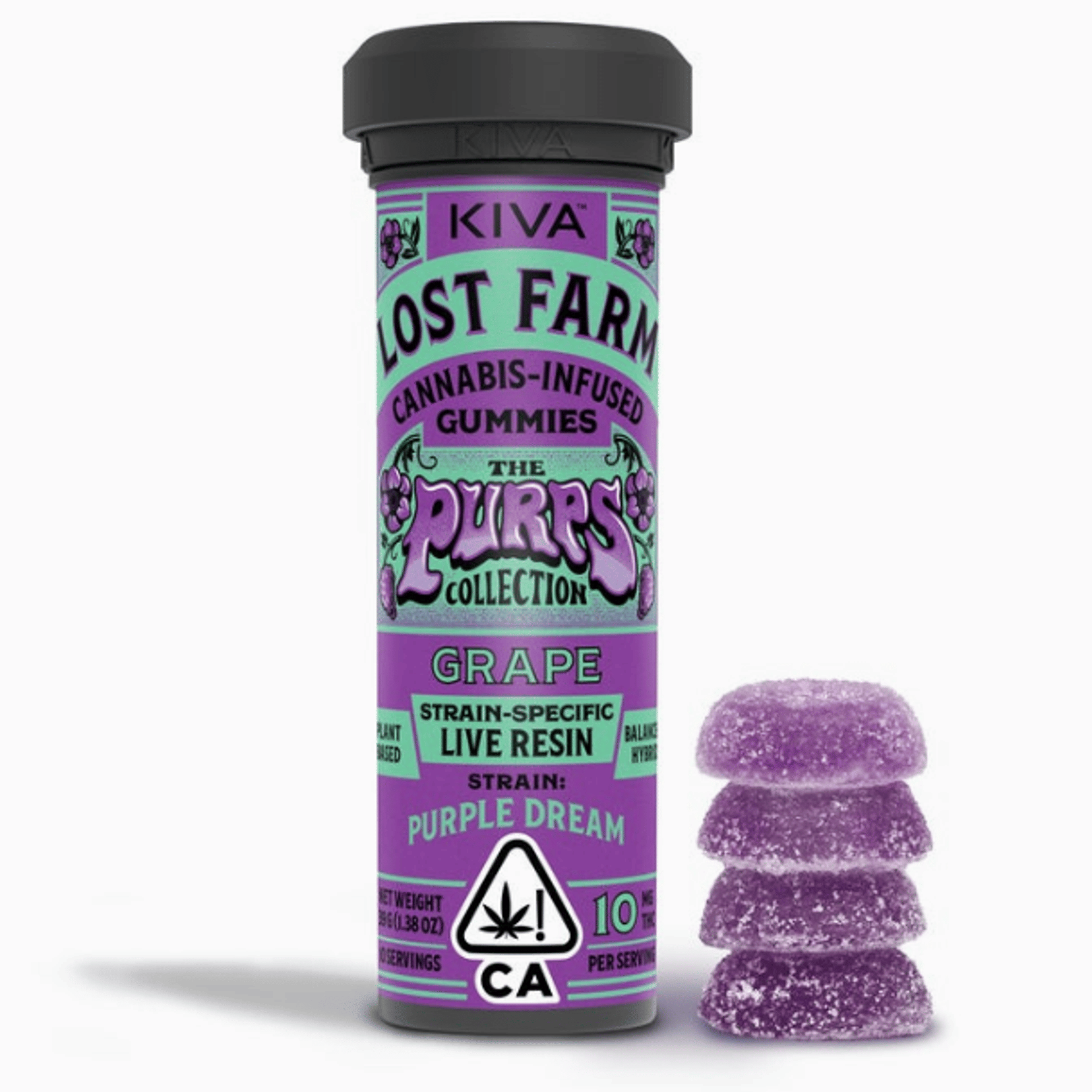 Lost Farm - Grape Gummies - Infused w/ Purple Dream Live Resin - 100mg - Kiva - Gra - Gummy - 100mg - $17.99 - Edibles