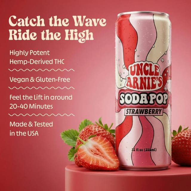 Uncle Arnie's | Strawberry Soda Pop | Carbonated | 100mg | 12oz