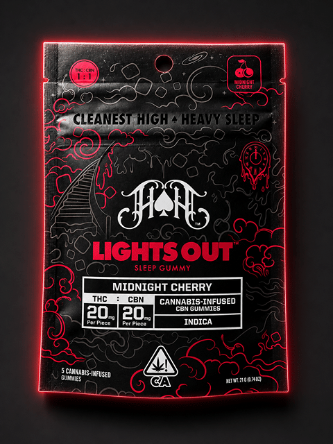 Heavy Hitters Midnight Cherry (I) Lights Out 100mg THC 100mg CBNCBN Sleep Gummies
