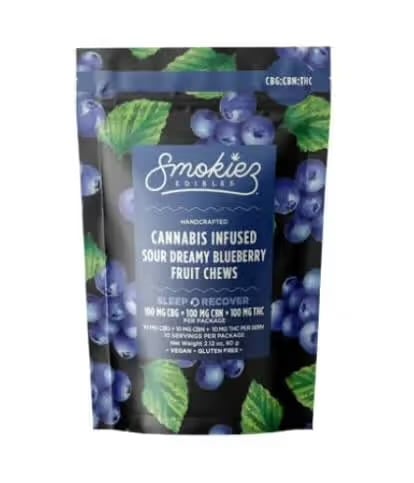 SOUR Blueberry - 1:1:1 (10pk) Fruit Chews - 100mg CBG, 100mg CBN, 100mg THC (Trifecta)