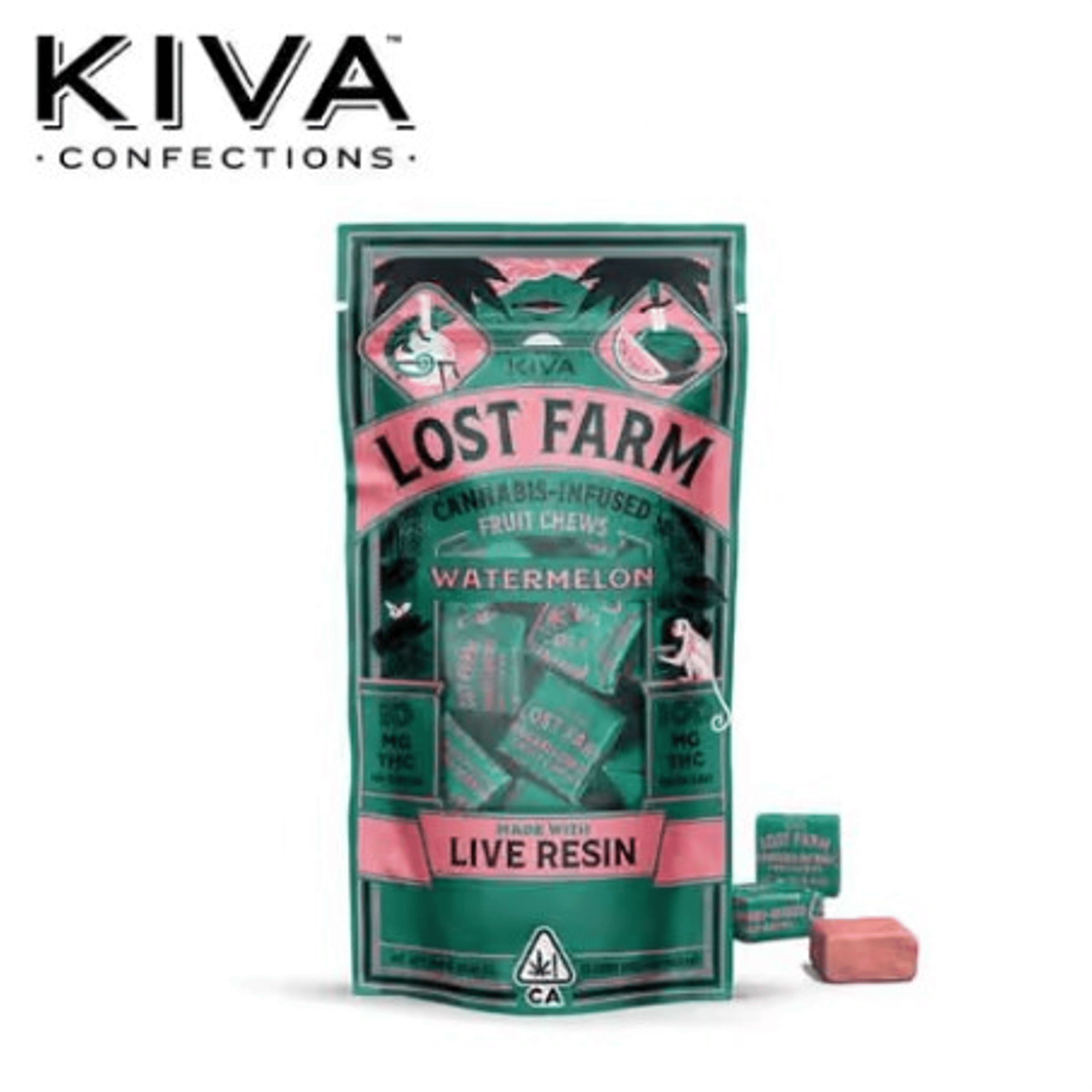 Lost Farm - Watermelon Fruit Chews - Infused w/ Gelato Live Resin - 100mg - Kiva - Watermelon - Chew - 100mg - $17.99 - Edibles