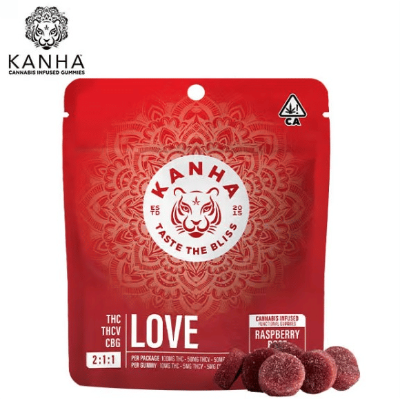 KANHA NANO - Raspberry Rose Love Gummies 2:1:1 - 100mg THC / 50mg THCV / 50mg CBG