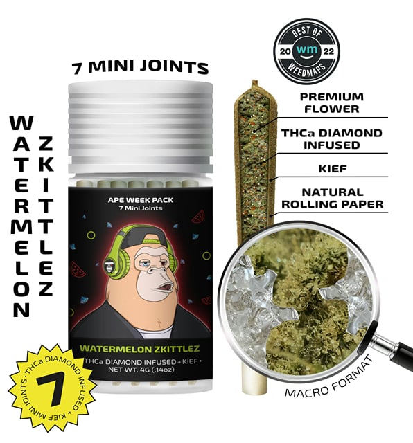 Watermelon Zkittlez — 7 Mini joints infused + kief (4g)