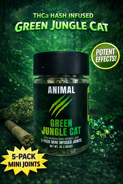 Green Jungle Cat - HASH Infused THCa Diamond + Kief 5pk (3G) Mini Joints