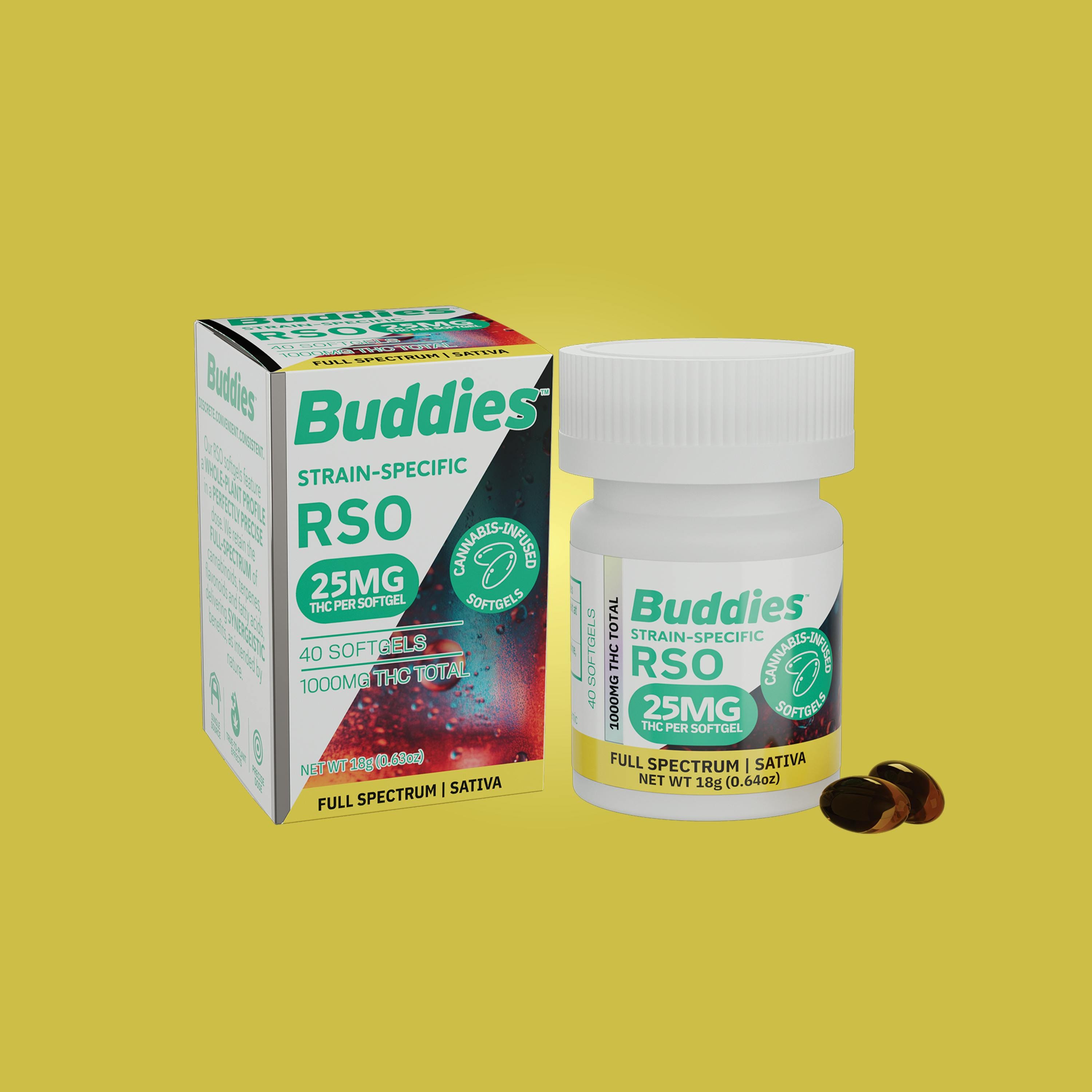 Buddies: Sativa RSO - (25mg) Softgel Capsules - 40 Count - (1000mg THC Total)