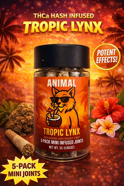 Tropic Lynx - HASH Infused THCa Diamond + Kief 5pk (3G) Mini Joints