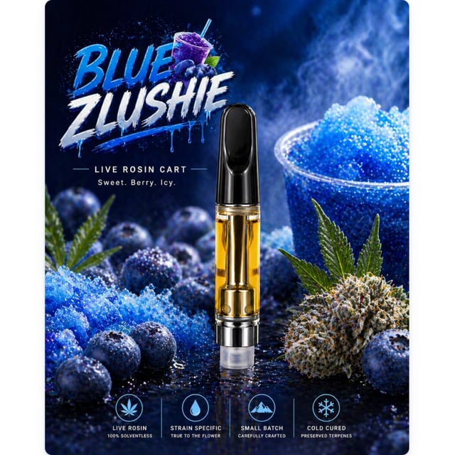Blue Zlushie 1g Live Rosin Vape Cartridge