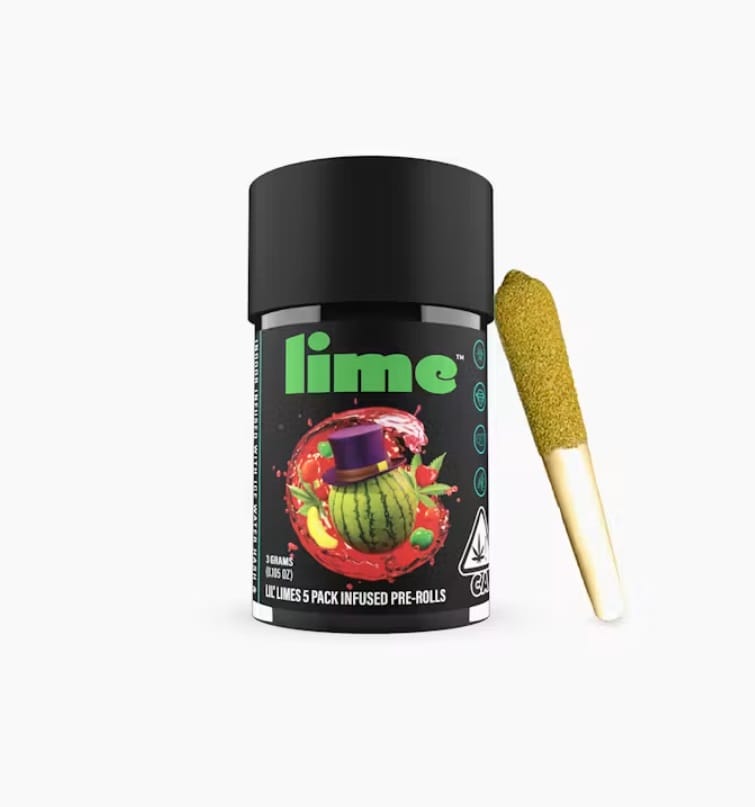Watermelon Runtz | 5pk Lil' Limes | 3g | Infused Prerolls w/ Live Resin & Ice Water Hash