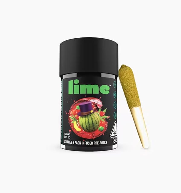 Watermelon Runtz | 5pk Lil' Limes | 3g | Infused Prerolls w/ Live Resin & Ice Water Hash