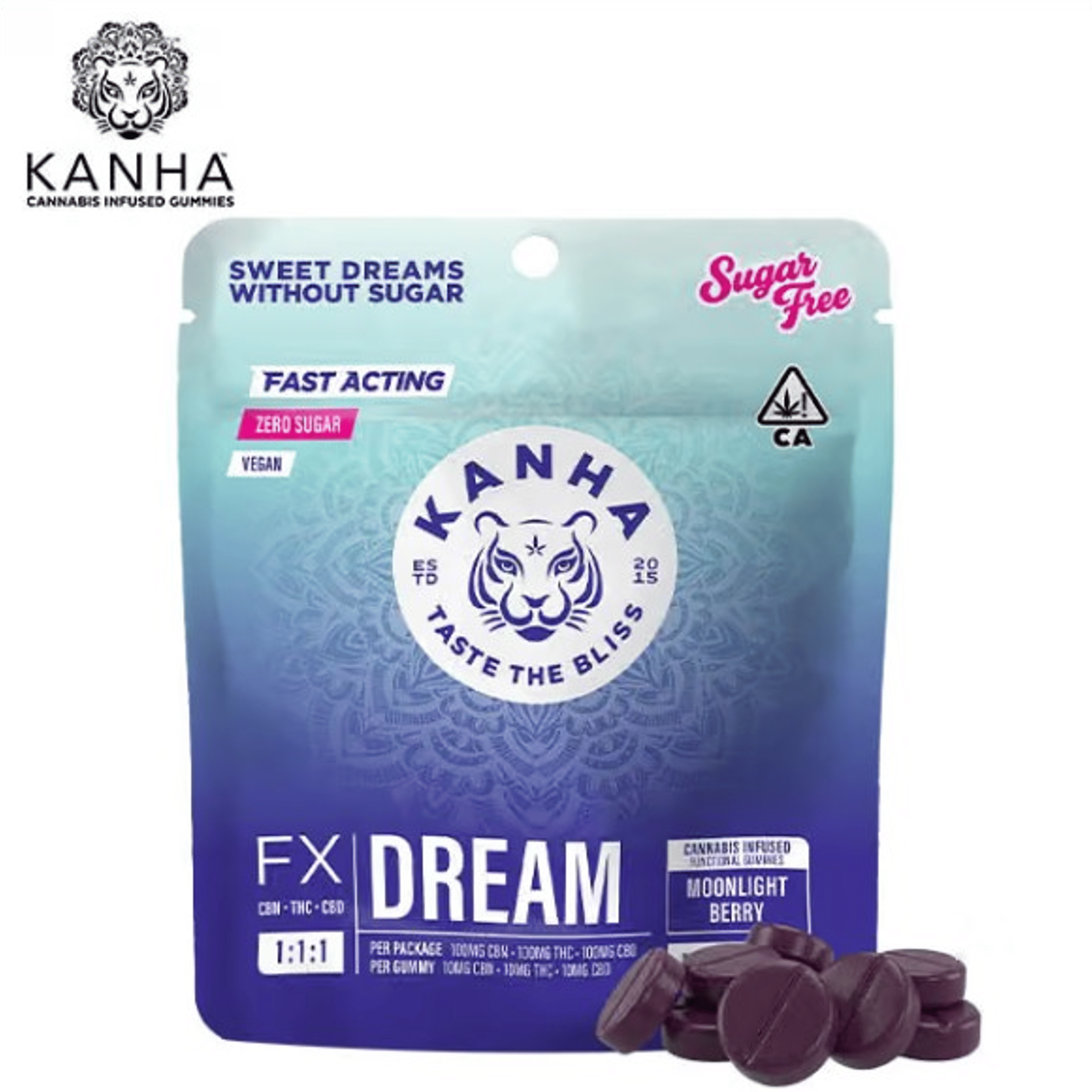 KANHA - Moonlight Berry FX Dream Gummies 1:1:1 - 100mg CBN / 100mg THC / 100mg CBD - KANHA - MB - Gummy - 100mg - $19.99 - Edibles