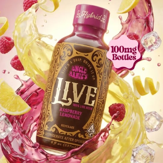 Uncle Arnie's Beverage 8oz 100% Live Resin Raspberry Lemonade 100mg
