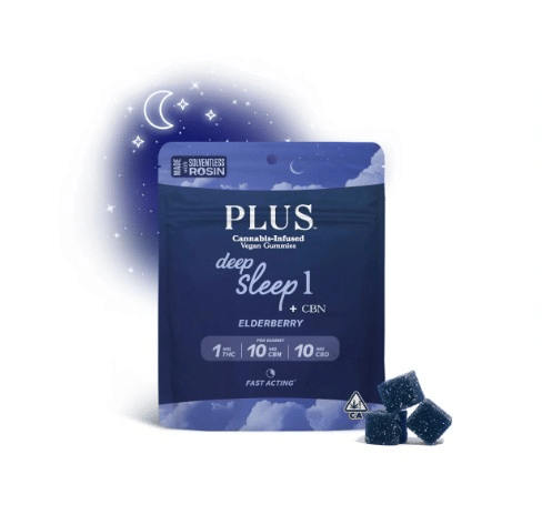 Plus - Sleep Elderberry Solventless Rosin Gummies - 10mg THC / 100mg CBN / 100mg CBD