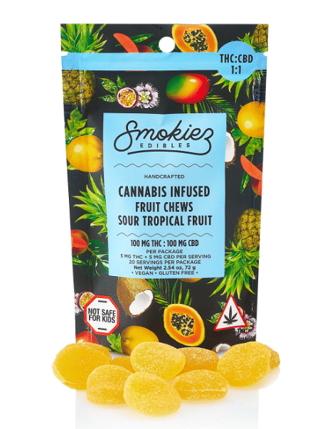 Sour Tropical CBD : THC 1:1 l 100mg Fruit Chews