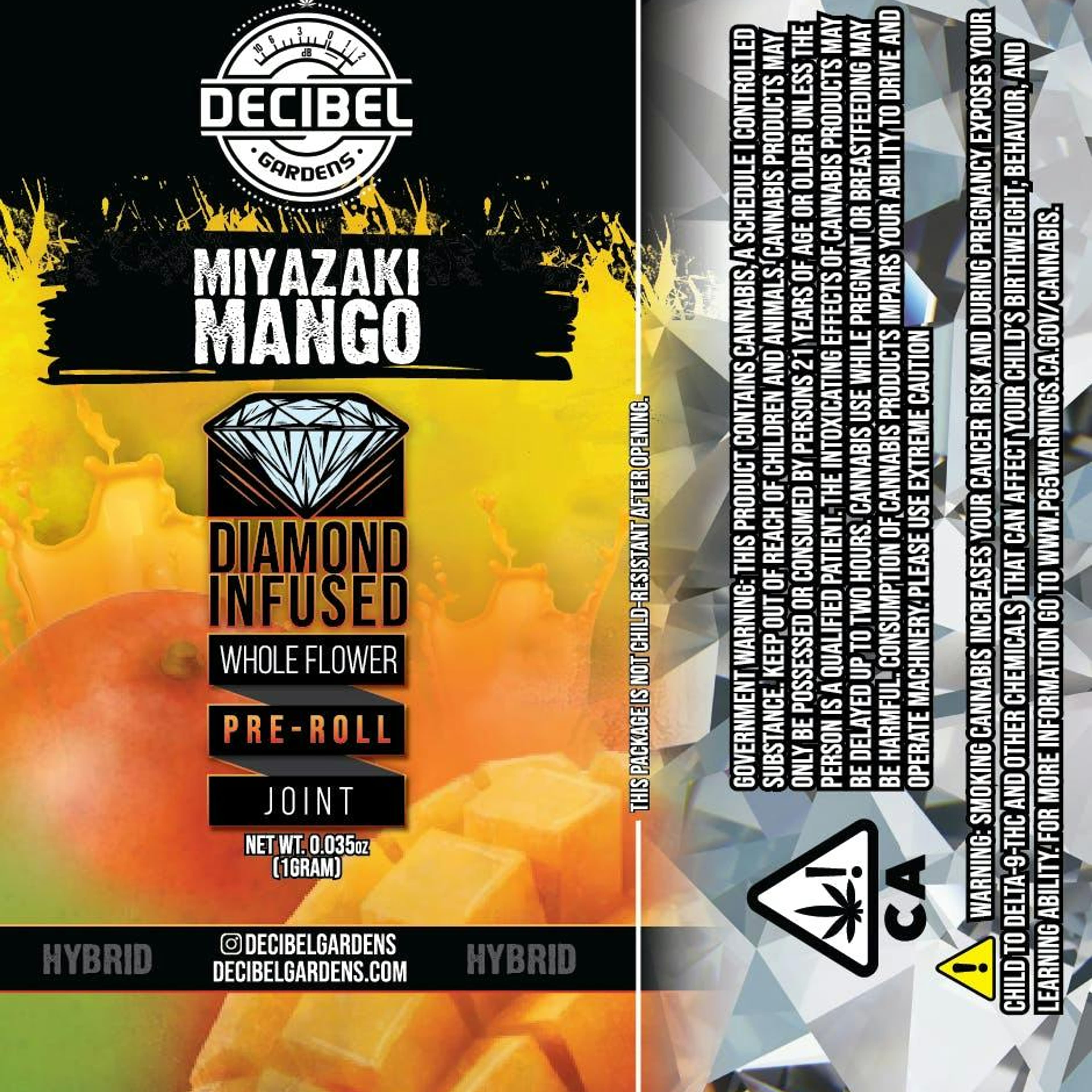 Decibel Gardens | 1g - Miyazaki Mango - Infused Pre Roll - Decibel Gardens - - $16 - Pre-Rolls