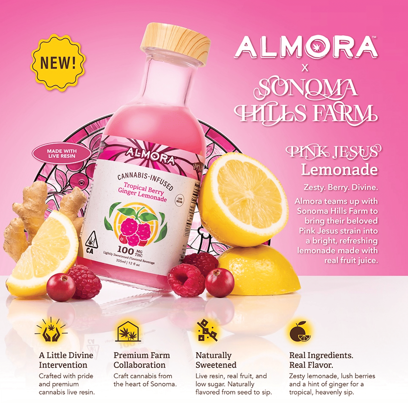 Almora Farm: Tropical Berry Ginger Lemonade Cannabis Beverage